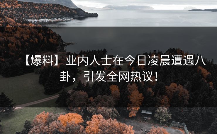 【爆料】业内人士在今日凌晨遭遇八卦，引发全网热议！