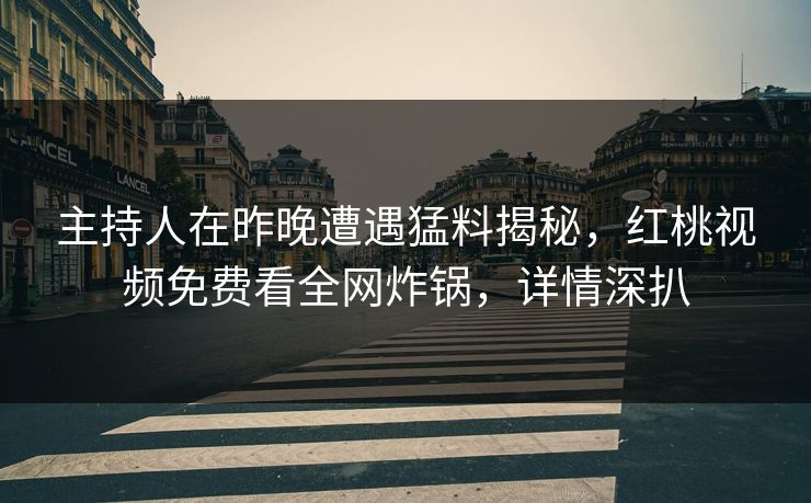 主持人在昨晚遭遇猛料揭秘，红桃视频免费看全网炸锅，详情深扒