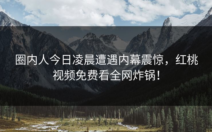 圈内人今日凌晨遭遇内幕震惊，红桃视频免费看全网炸锅！